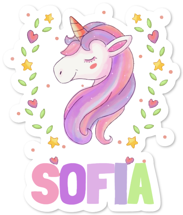 Pegatina de pared con unicornio y nombre – Sofia