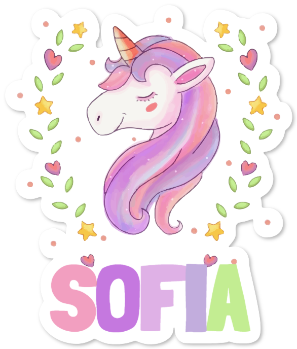 Pegatina de unicornio con nombre del niño – SOFIA